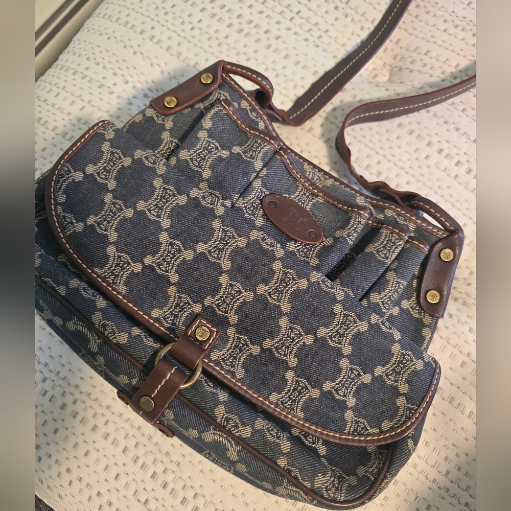 Celine Vintage Triomphe Denim Shoulder Bag - Picture 3 of 7